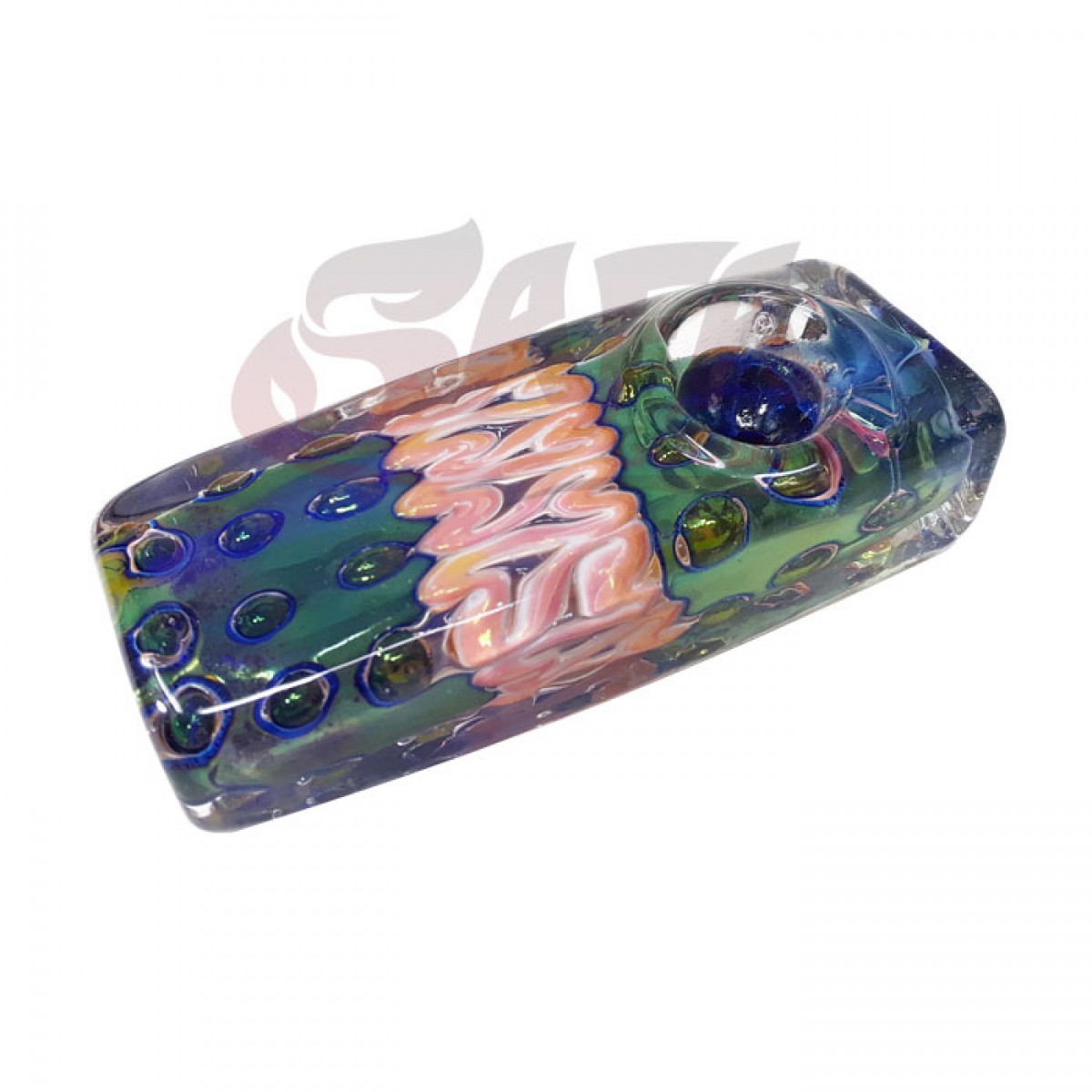 4 Inch Glass Hand Pipes - Square [Fume/Linework]